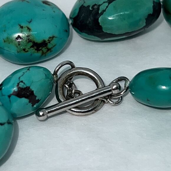 LUC Lucas Lameth 925 Turquoise Stone Knotted Single Strand Necklace 36" - Picture 4 of 5